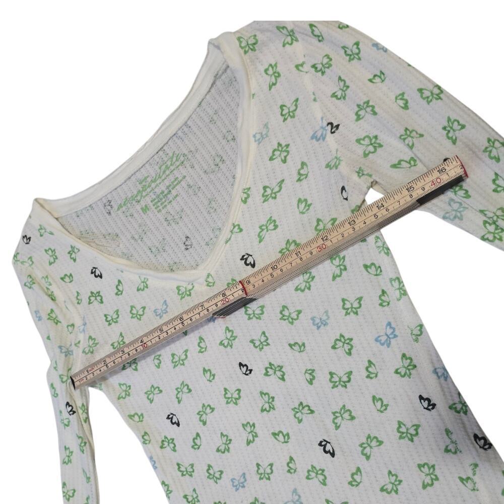 Y2K Aeropostale Butterfly Thermal Top Long Sleeve Waffle Henley White M - Picture 6 of 7
